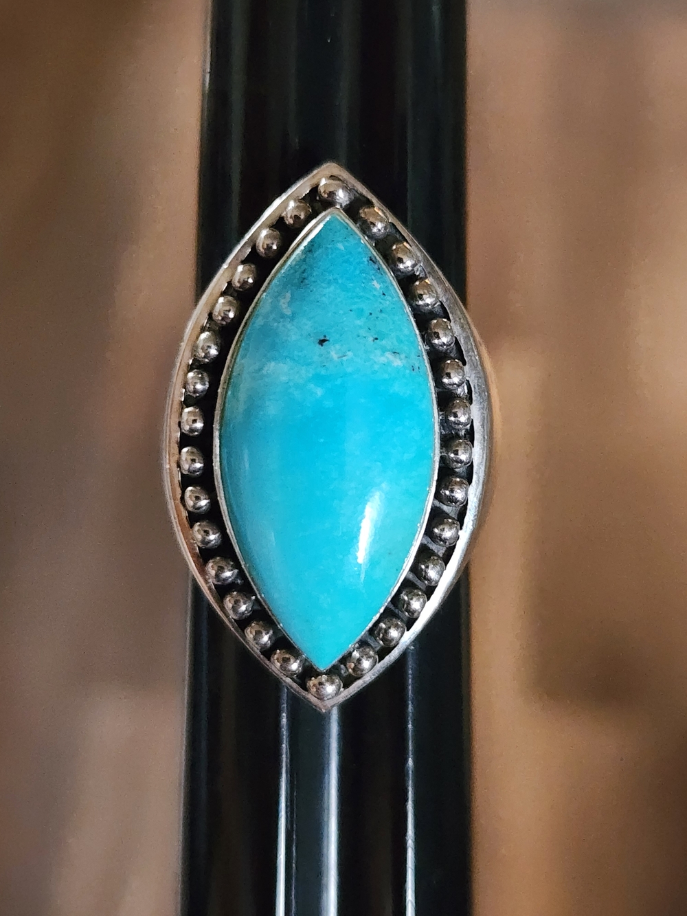 Turquoise Blue Style Chunky Sterling Silver Statement Ring Sz 9.75 Mens Unisex